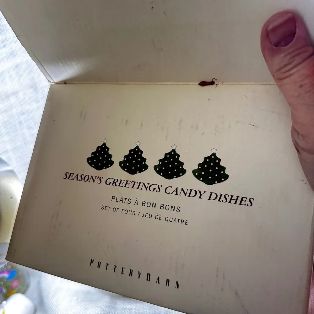 Pottery‎ Barn Seasons Greetings Christmas Tree Bon Bon Bowls Set of 4 Green